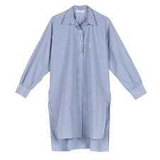 Doen Jora Cotton Poplin Oversized Button Shirt Mini Dress Blue Montauk Stripe