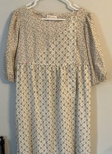 Vintage Floral Prairie Maxi Long Dress 3/4 Puff Sleeve Cottagecore Tradwife Sz M