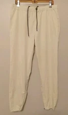 Onia Men Beige Nylon Stretch Zip Ankle Pull On Drawstring Joggers Size M