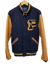 Polo Ralph Lauren Letterman Varsity Jacket Wool Sleeve Leather Men's Size L USED