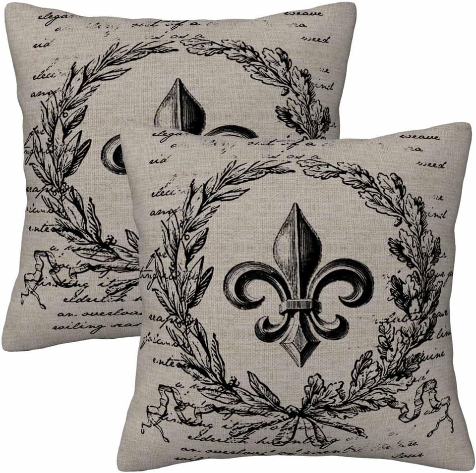 Yur Stule Fleur De Lis Vintage Style 18 X 18 Throw Pillow Covers Retro Letter ...