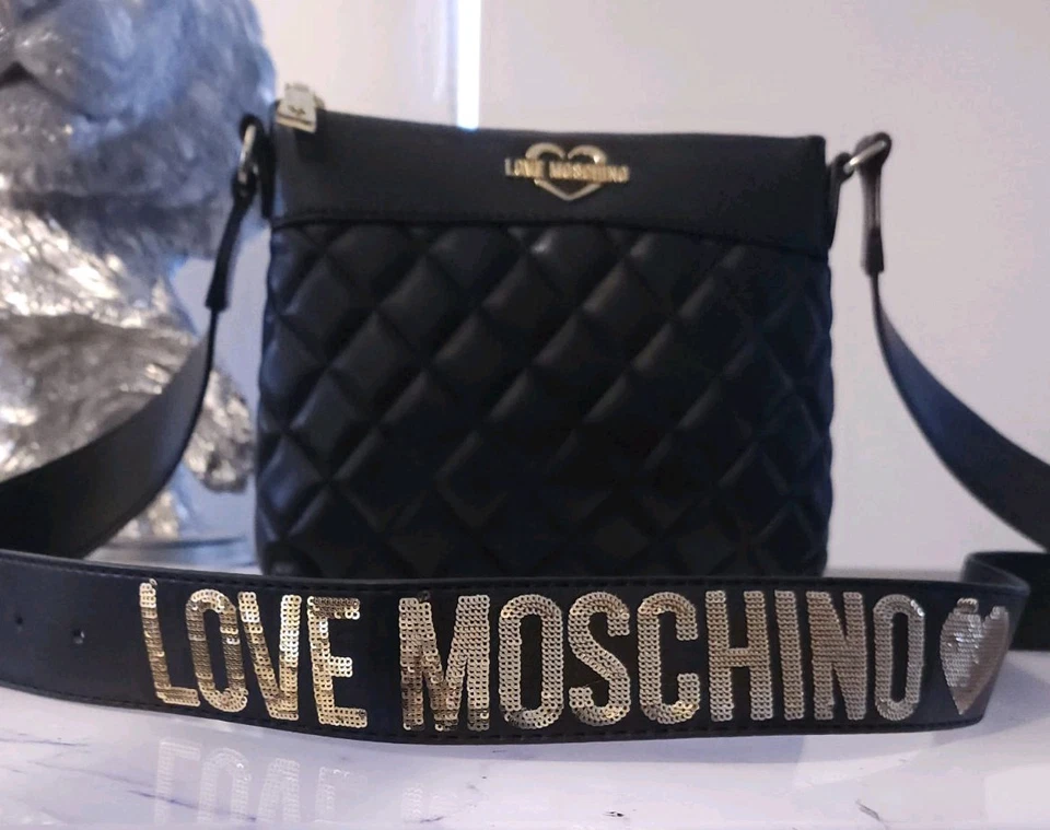 Love Moschino crossbody bag womens black leather sequin strap - Image 2 of 4
