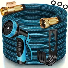 100ft Garden Hose With 10-Function High-Pressure Spray Nozzle, Lightweigh