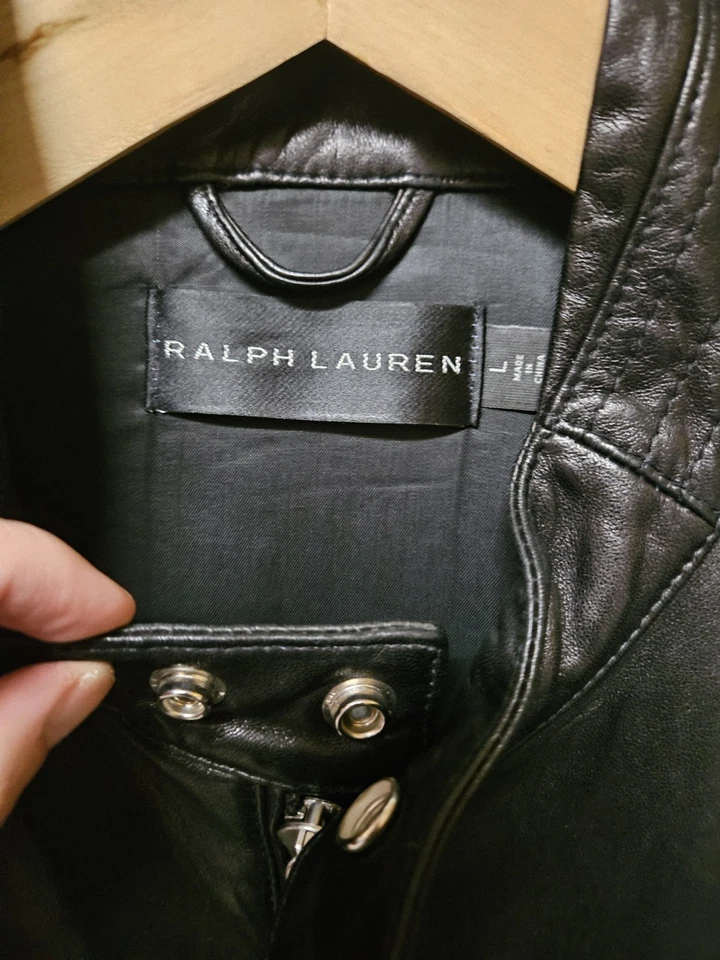 Chaqueta Ralph Lauren Etiqueta Negra 100% Piel de Cordero Cuero Negro Moto Racer Foto 3 de 4