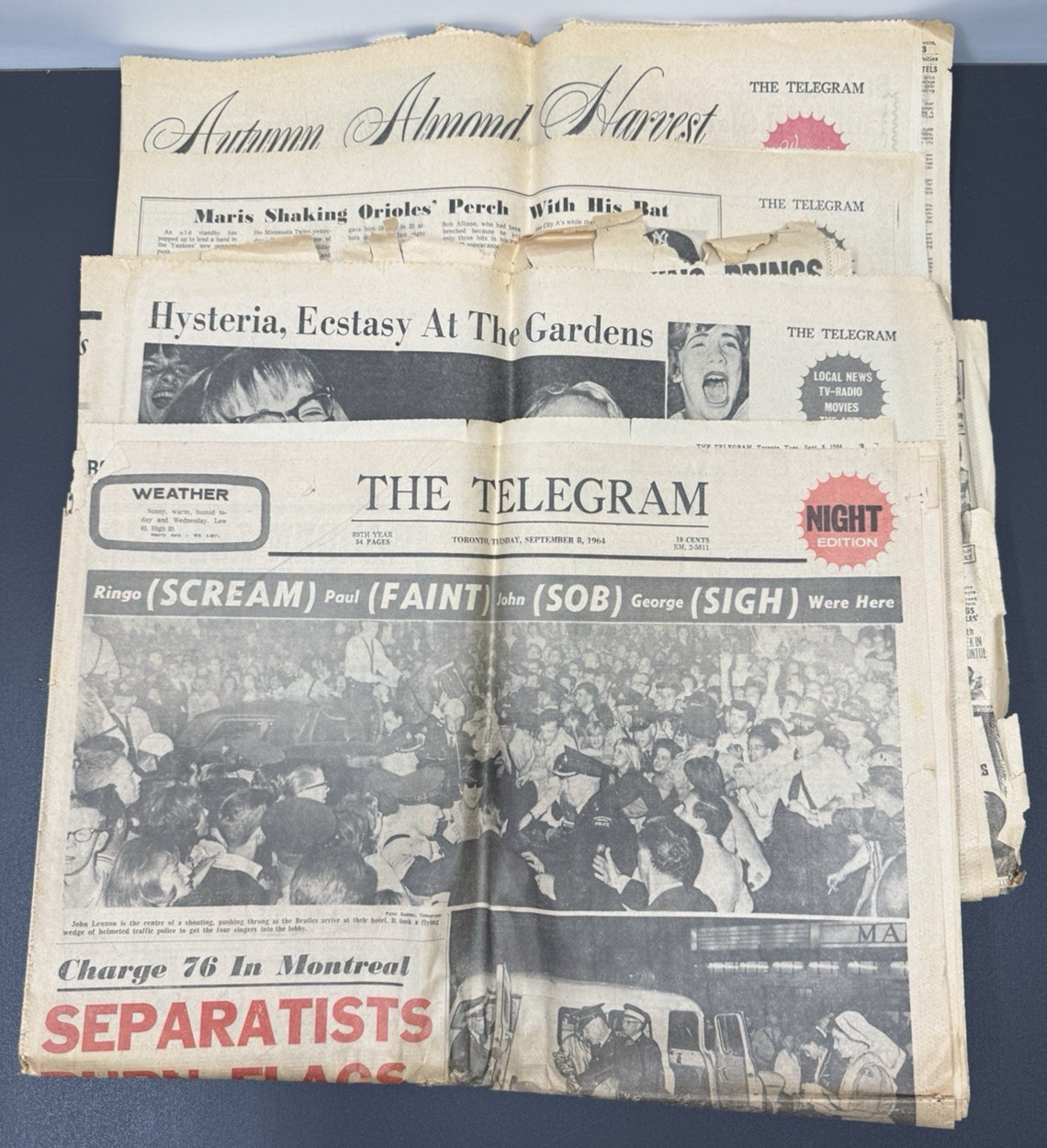 Newspaper September 8, 1964 The Toronto Telegram The Beatles 1St Canadian Tour