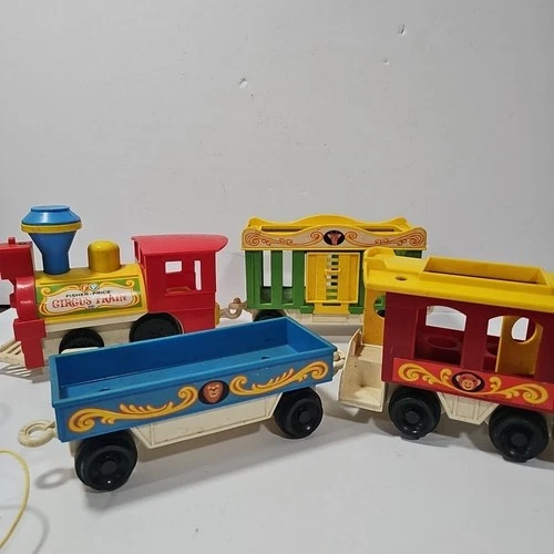 VTG 1970's Fisher Price Little People Play Family Circus Train Set #991 4 Piece