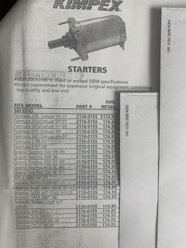 Kimpex Starter 2110-0155 Fits Ski-doo Lynx Formula Grand Tour Skandic Touring - Picture 5 of 5