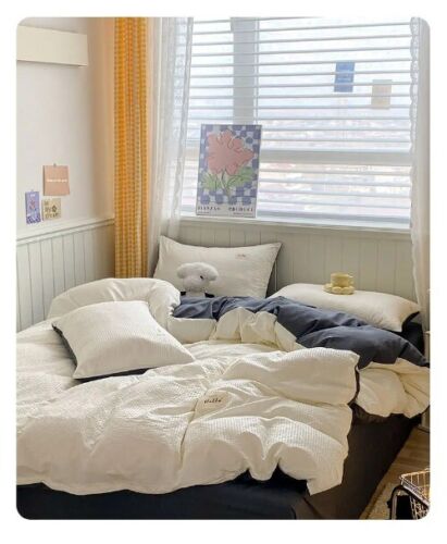 2024 SOID COLOR Gewaschene Baumwolle Vierteiliges Bettwäsche Set Baumwolle Quilt Cover Set - Bild 21 von 34