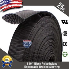 25 FT. 1 1/4" Black Expandable Wire Cable Sleeving Sheathing Braided Loom Tubing