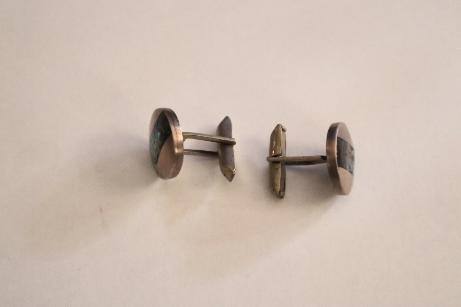 Sterling Silver with Abalone shell Cufflinks 3/4"… - image 3