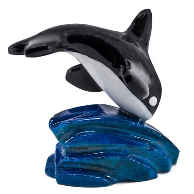 Unique Hand Carved Marble Stone Diving Orca Whale Figurine Carving 2.25'' High
