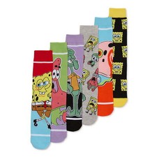 SpongeBob SquarePants Men's Multi-Color 6-Pair Causal Crew Socks 6-Pk Size 8-12