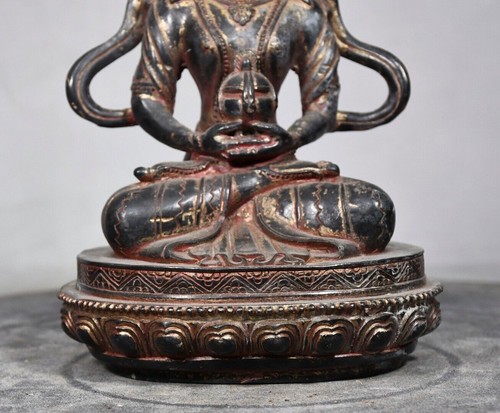 8.3" Old Tibetan Buddhism temple Bronze gilt Amitabha Longevity Buddha statue - Picture 2 of 9