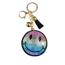 Popfizzy Rainbow Smiley Face Keychain Accessories for Women, Rhinestone Emoji...