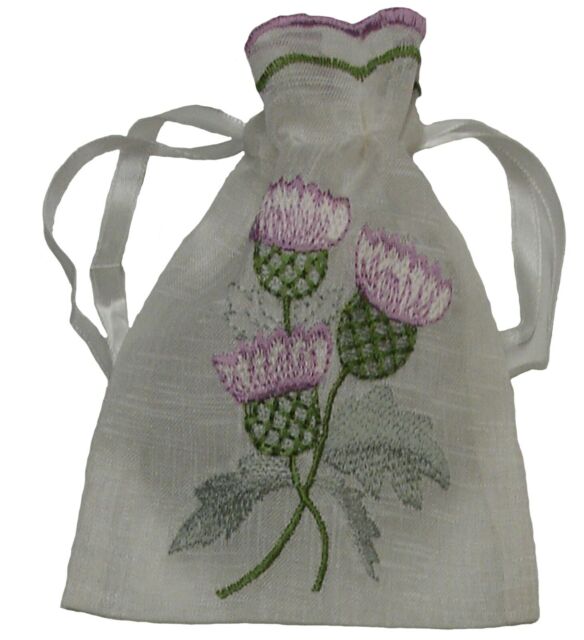 5 Scottish Thistle Embroidered Organza Weave Drawstring Bags Ribbon Lavender ZC 5 Scottish Thistle Embroidered Organza Weave Drawstring Bags Ribbon Lavender ZC