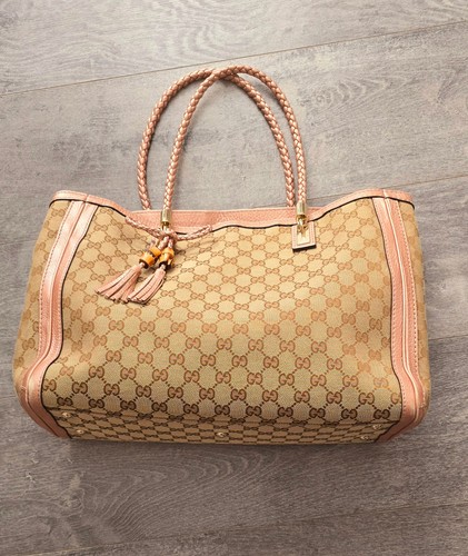 Gucci GG Canvas Bella Bamboo Tassel Tote Bag Pink Beige - Bild 2 von 7