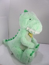FAO Schwarz Stuffed Animal Plush 11" Green Dinosaur T-rex Gold Tie