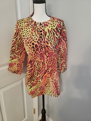 Westbound Pink Leopard Cheetah 3/4 Sleeve Wrinkle Free Button NWT Blouse Small