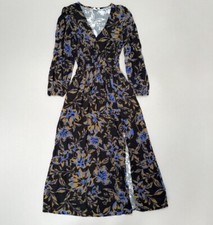 GAP Black Floral Dress Smocked Waist Full Sleeve Maxi Long Pockets Fit & Flare M