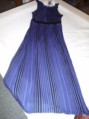 Sleeveless Maxi Dress MD Daisy Fuentes Blue Black Striped 96% rayon 4% spandex - Picture 4 of 12