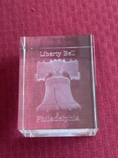 Vintage Clear Crystal Etched Paperweight Liberty Bell Philadelphia in Box