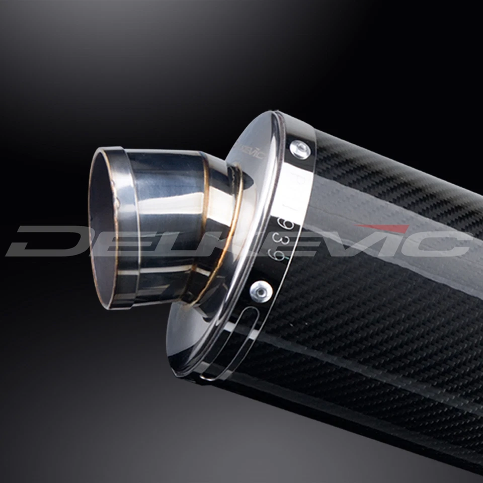 Silenciador de escape Delkevic Slip On 14" ovalado de acero inoxidable para motocicleta con correa Foto 3 de 4