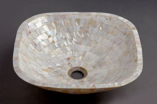 Marble Vessel Mother of Pearl Overlay Work Wash Basin from Indian Cottage Craft - Afbeelding 1 van 6