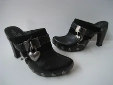 BRIDGET SHUSTER SASSY 2 BLACK LEATHER MULE HEELS SIZE US 6M SUPER HOT 