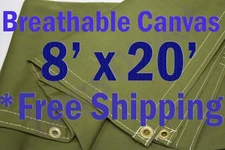 8' x 20' Green Workhorse Polyester Canvas Waterproof Breathable Tarp