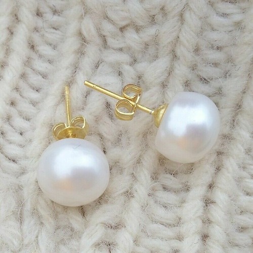 Huge 13-14 mm AAAA White South Sea Natural Pearl Earrings Stud 14k Gold P - Picture 4 of 6