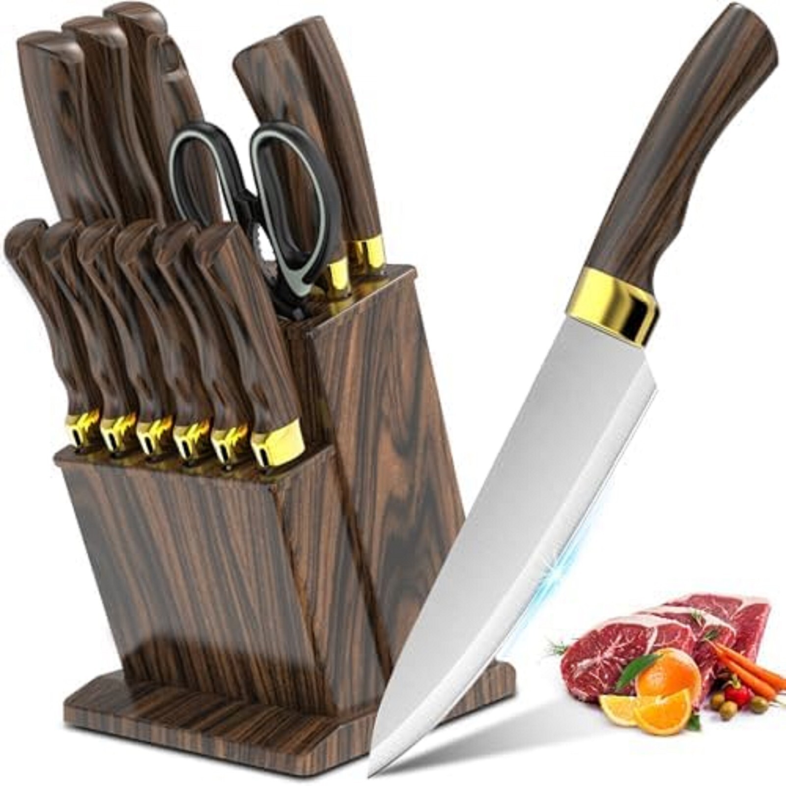 Knife Set, 15-Piece Kitchen Knife Set with Block Wooden German Stainless Steel-image