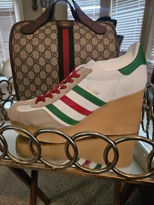adidas gazelle silver green womens Gucci x Adidas Women's Gazelle Wedge Sneakers Velvet and Crocodile Embossed  Leather with Rubber 273525 main image 0