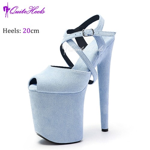 Sexy Womens Suede Nightclub Dance Super High Heels Walking Cross Strap Sandals - Picture 39 of 40