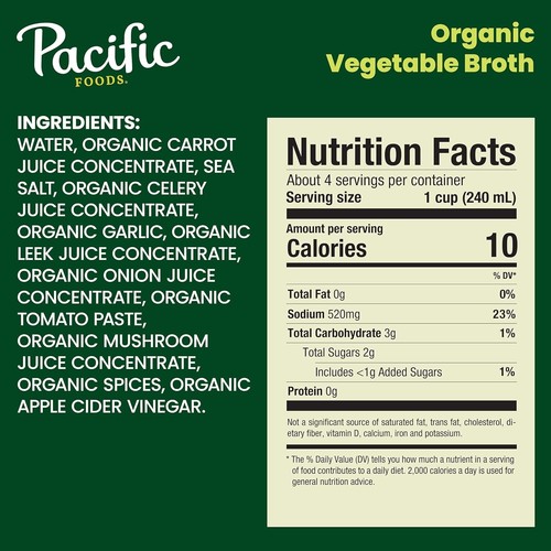 Pacific Foods Organic Vegetable Broth, Plant Based, 32 oz Carton - 第 4/5 張圖片