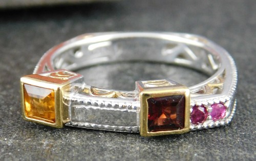 NH Michael Valitutti 925 Sterling Silver Citrine Red Pink Squared Stacking Ring - Picture 7 of 10