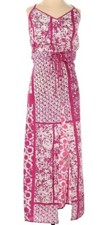 Michael Kors Spaghetti Strap Front Slit V Neck Maxi Dress Pink White Size XXS