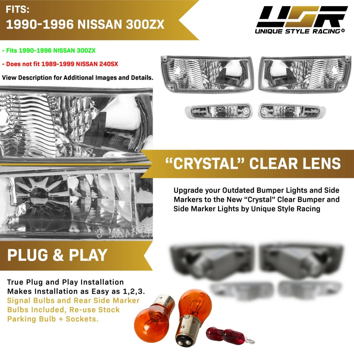 DEPO JDM Chrome Clear Bumper + Rear Side Markers For 1990