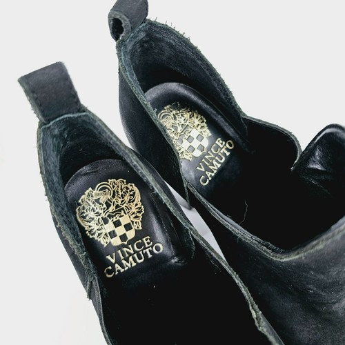 Vince Camuto Federa Ankle Booties 7.5 M Black Nubuck Leather Slip On Block Heel - Picture 3 of 13