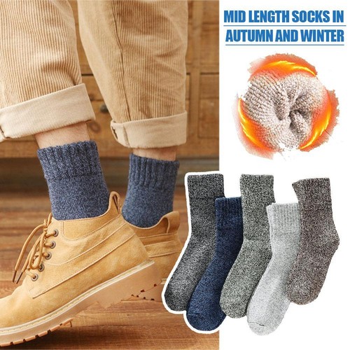 5 pairs of men's winter super thick plush mid length socks warm Q3V3