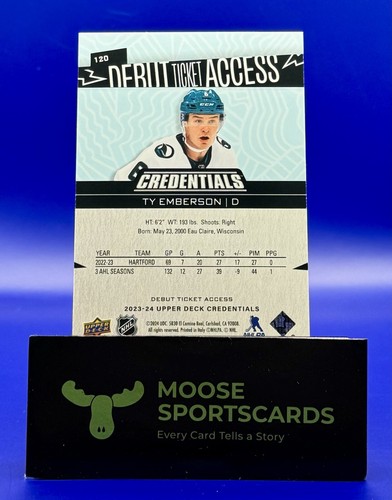 2023-24 Credentials TY EMBERSON Debut Ticket Access /999 San Jose Sharks - Picture 2 of 3