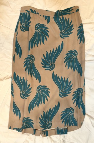 DRIES VAN NOTEN Tan/Blue Printed Midi Skirt Women's 38 - Picture 2 of 3