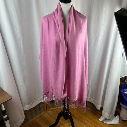 Pashmina Scarf Wrap Women Pink 100% Cashmere Rectangle Fringe Tassel Trim - Picture 2 of 4