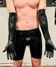 Latex Long Gloves 0.4 mil for Catsuit Dress Rubber Fetish Costume Black