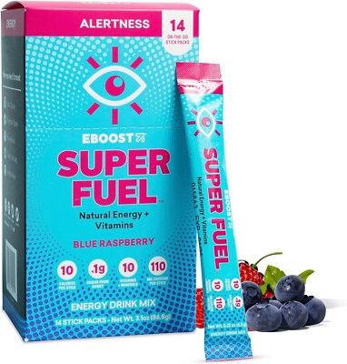 EBOOST Energy Drink Powder, Super Fuel - Blue Raspberry 14 Packets