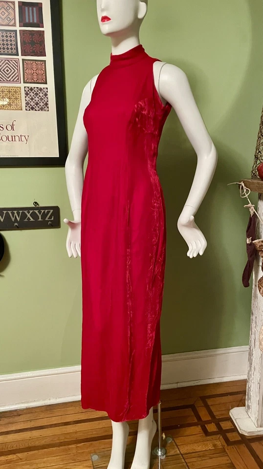 Maxi Vestido de Fiesta Formal Movelar Cuello Alto Sin Mangas Rojo Cereza Años 60 De Colección S ❤️ Foto 4 de 4