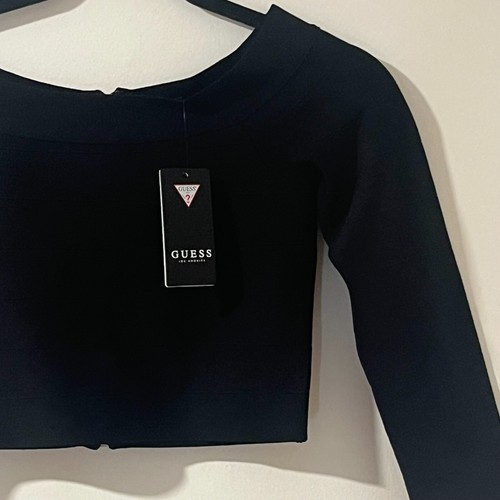Guess Long Sleeve Womens S Ottoman Off Shoulder Mirage Jet Black Top NWT