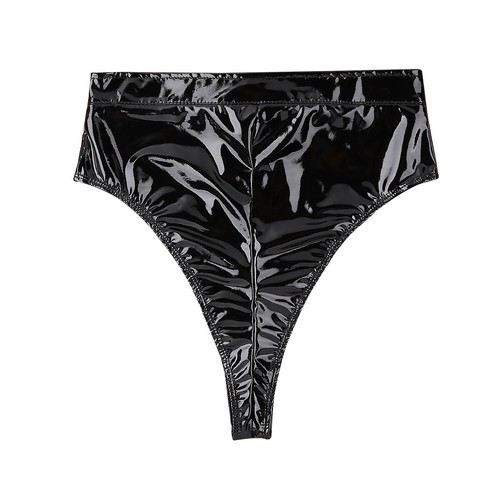 Womens High Waist Shiny PVC Leather Zipper Briefs Shorts Underwear with Belt - Picture 10 of 34