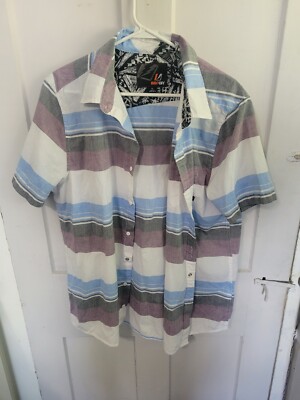 Amplify Mens Striped Button Up Short Sleeve Shirt XL Extra Large