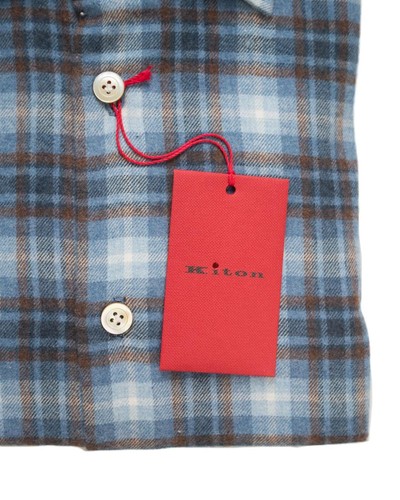 Camisa deportiva Kiton $1,060 nueva con etiquetas azul azul a cuadros de franela de algodón suave (42 ue) 16.5 EE. UU. - Imagen 4 de 7