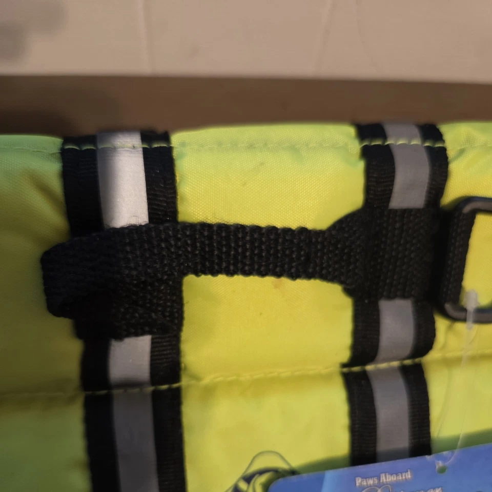 PAWS ABOARD DOG LIFE JACKET SIZE XS NEON Grn YELLOW w/ADJUSTABLE STRAPS BOATING - Image 3 of 4